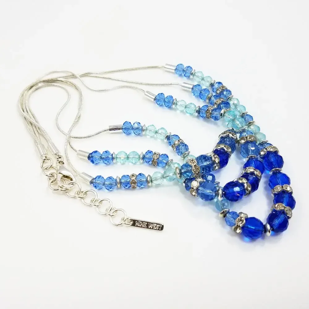 Nine West Blue Beads 3 Strand Snake Chain Necklace, 18 Inches